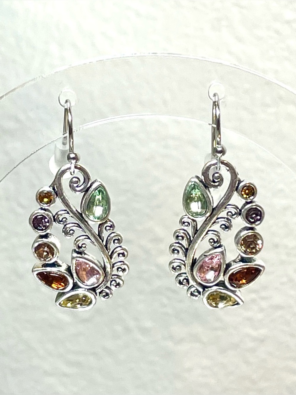 NEW Nature Inspired Multicolor Gemstone Leaf Silver-Tone Drop Earrings